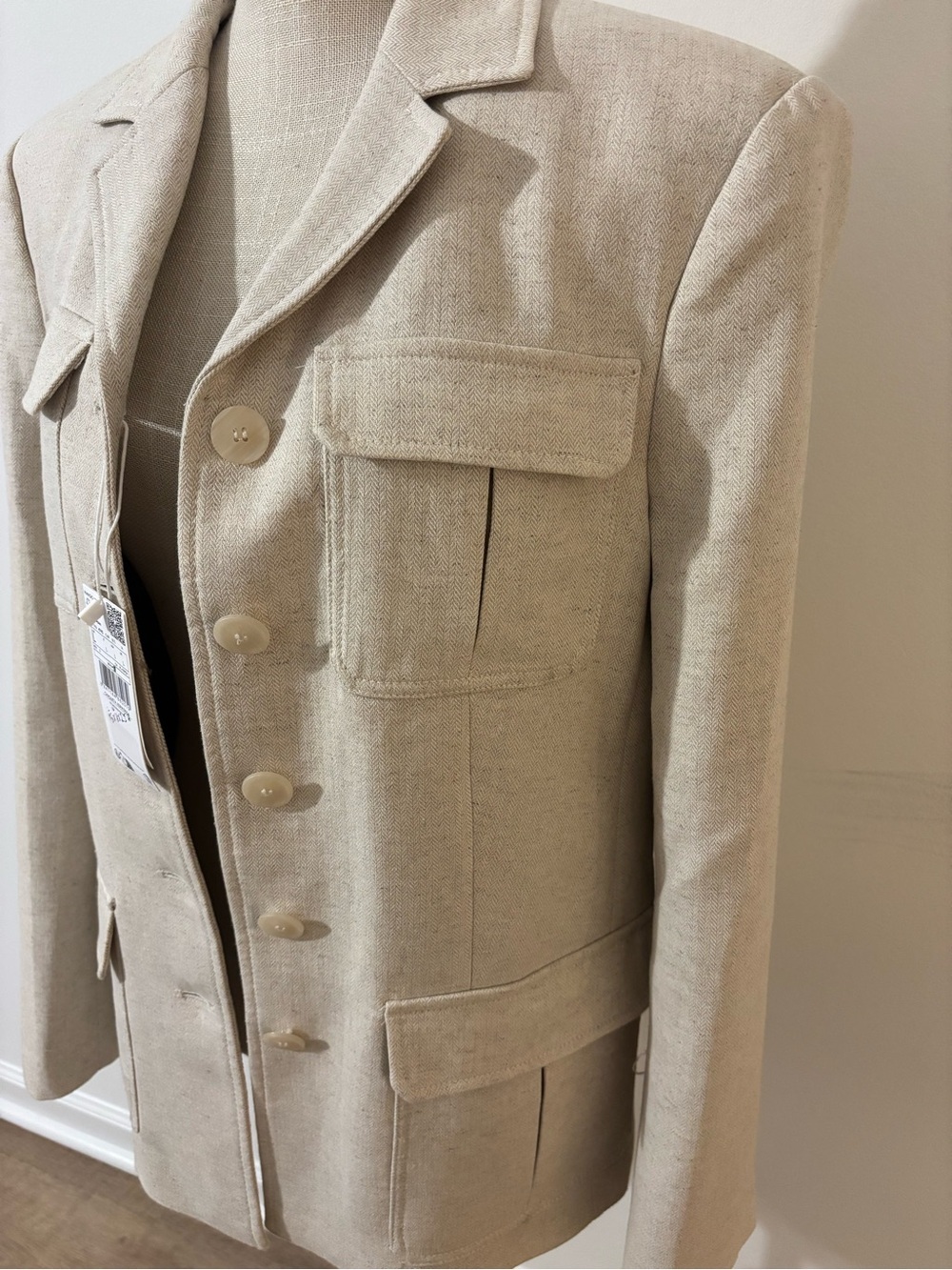 Mango Women's Cream Button-Front Structured Blazer Jacket Sz/L NWT. - Picture 7 of 13